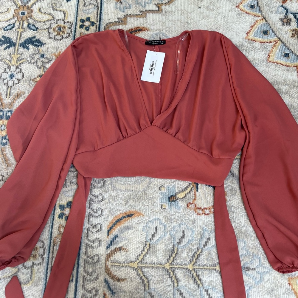 Coral colored cropped tie top